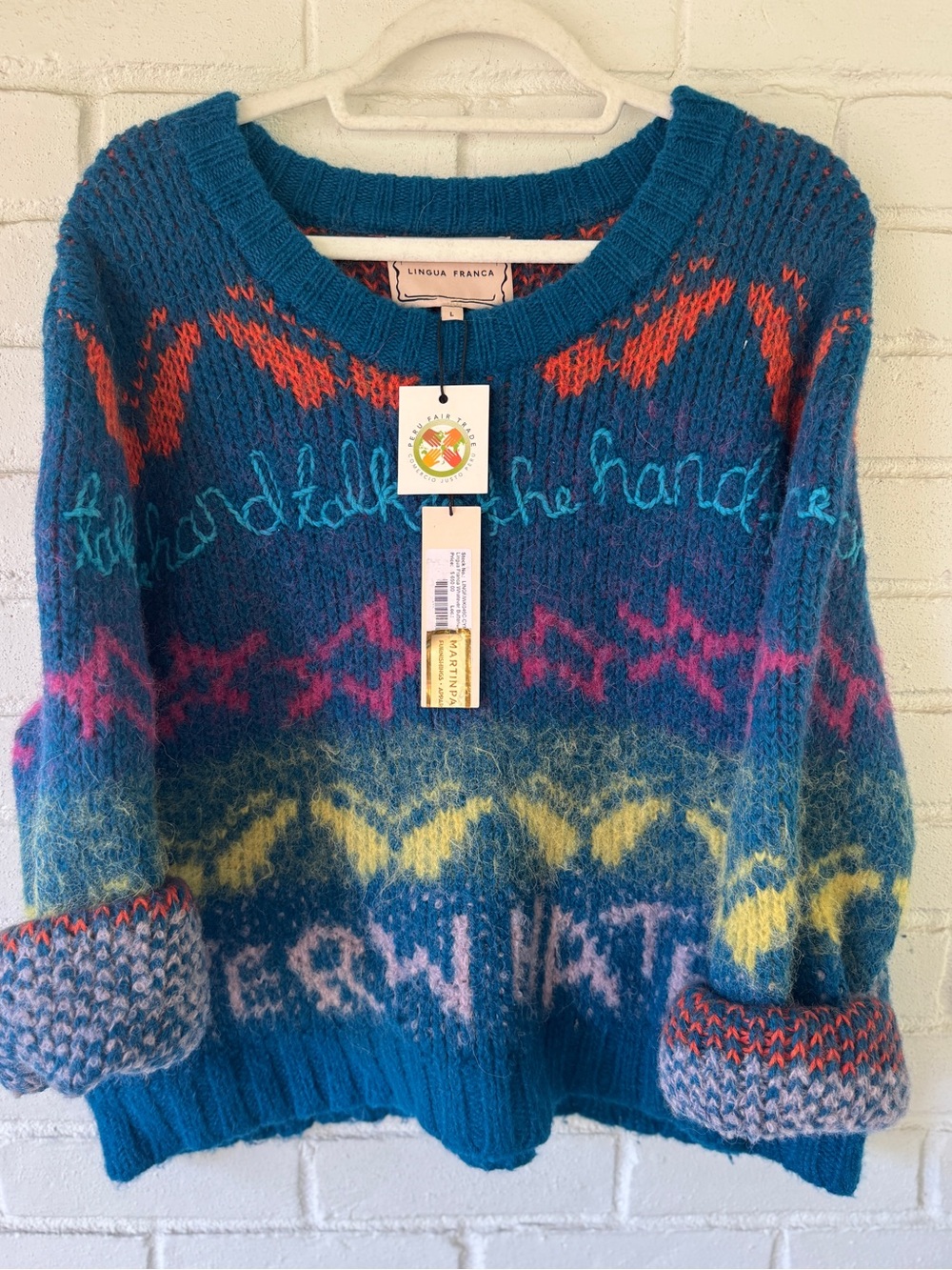 LINGUA FRANCA Luxury Embroidered Alpaca Wool Sweater - Womens LARGE (8-10) *NEW*